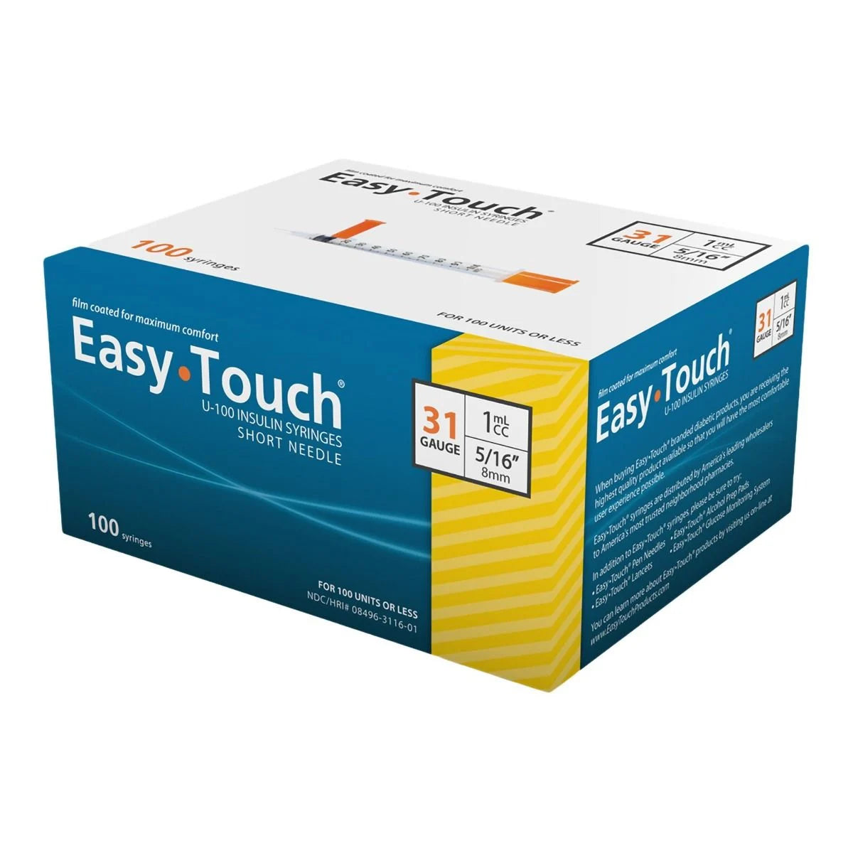 EasyTouch Insulin Syringes — 31G x 5/16" x 1cc | Box of 100
